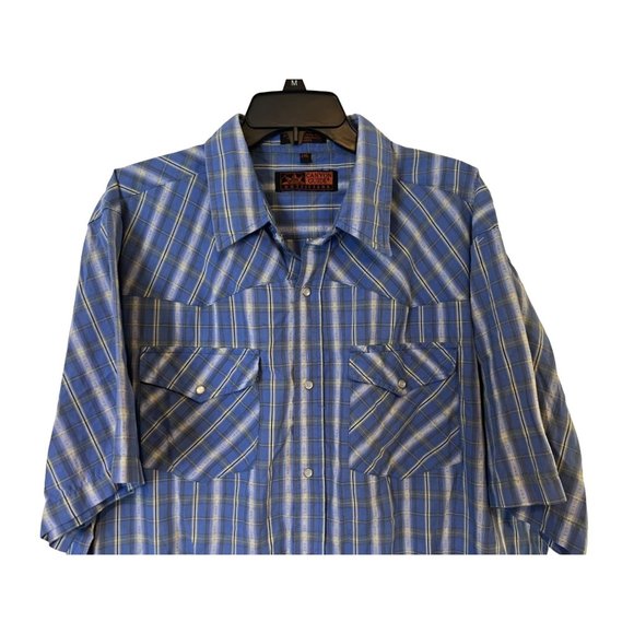 Canyon Guide Outfitters Shirt Mens 2XL Blue Plaid Pearl Snap Short Sleeve Pocket - Picture 2 of 9